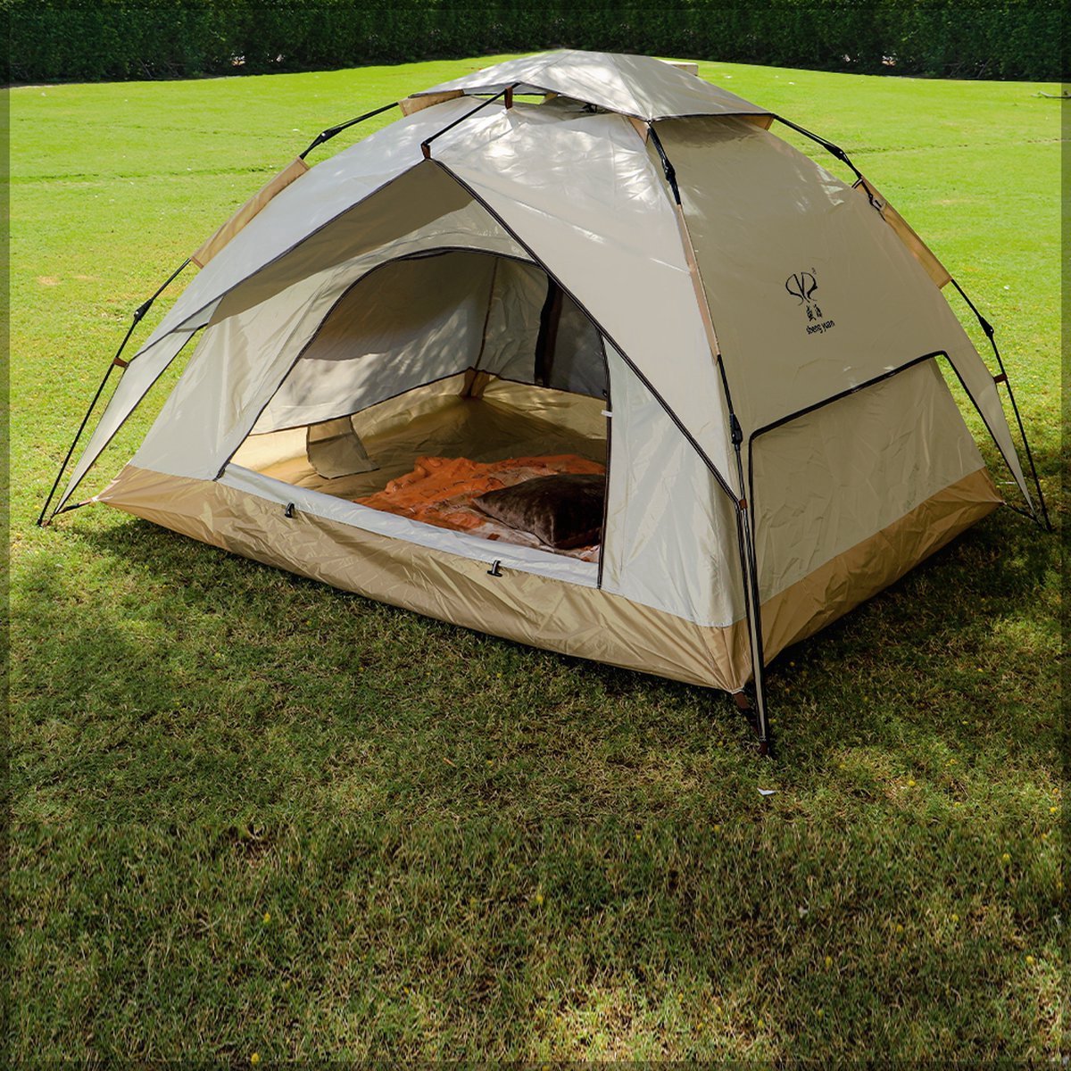 Automatische Pop-up Tent - Waterdicht Kampeertent voor 2-3 Personen –Camping Tent - 210x210x140cm - Outdoor Kampeer & Festival Tent–Ideaal voor Gezinscamping en Buitenactiviteiten-Snel Opzetbaar– Met Luifel & Draagtas – Sand – Lexorion – foto 5