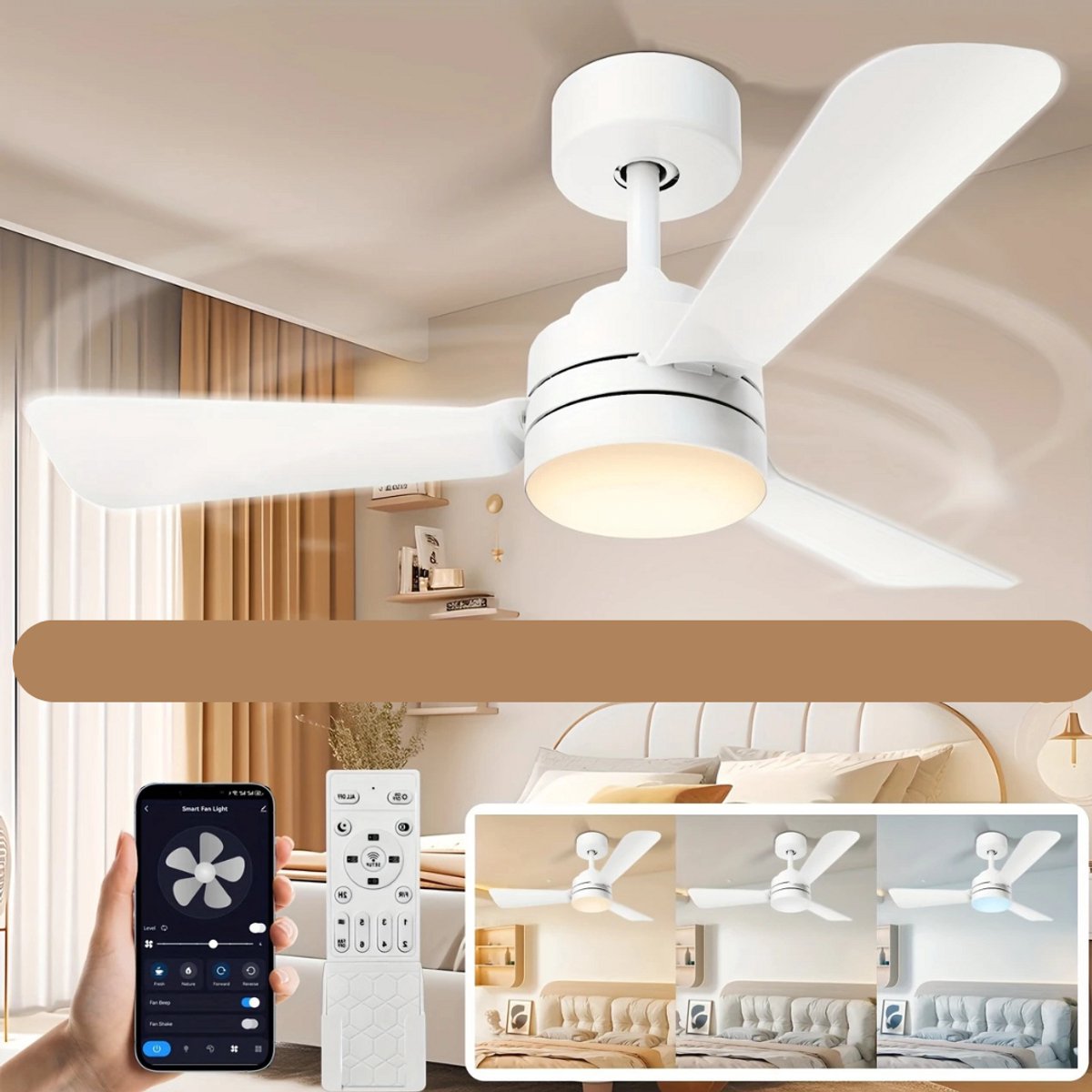 Nivard Plafondventilator - Met Verlichting - Plafond Ventilator - Met Lamp - Plafonniere Met Ventilator - Met Licht - Wit - 90cm