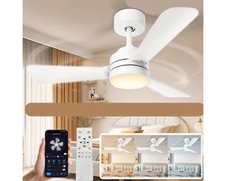 Nivard Plafondventilator - Met Verlichting - Plafond Ventilator - Met Lamp - Plafonniere Met Ventilator - Met Licht - Wit - 90cm