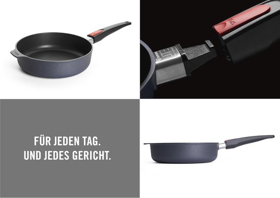 Woll Nowo Titanium Flachpfanne - Induktiv -, 20 cm, 5 cm hoch, mit abnehmbarem Stiel - Geeignet für alle Herdarten, Aluminiumguss, Antihaft-Versiegelung
