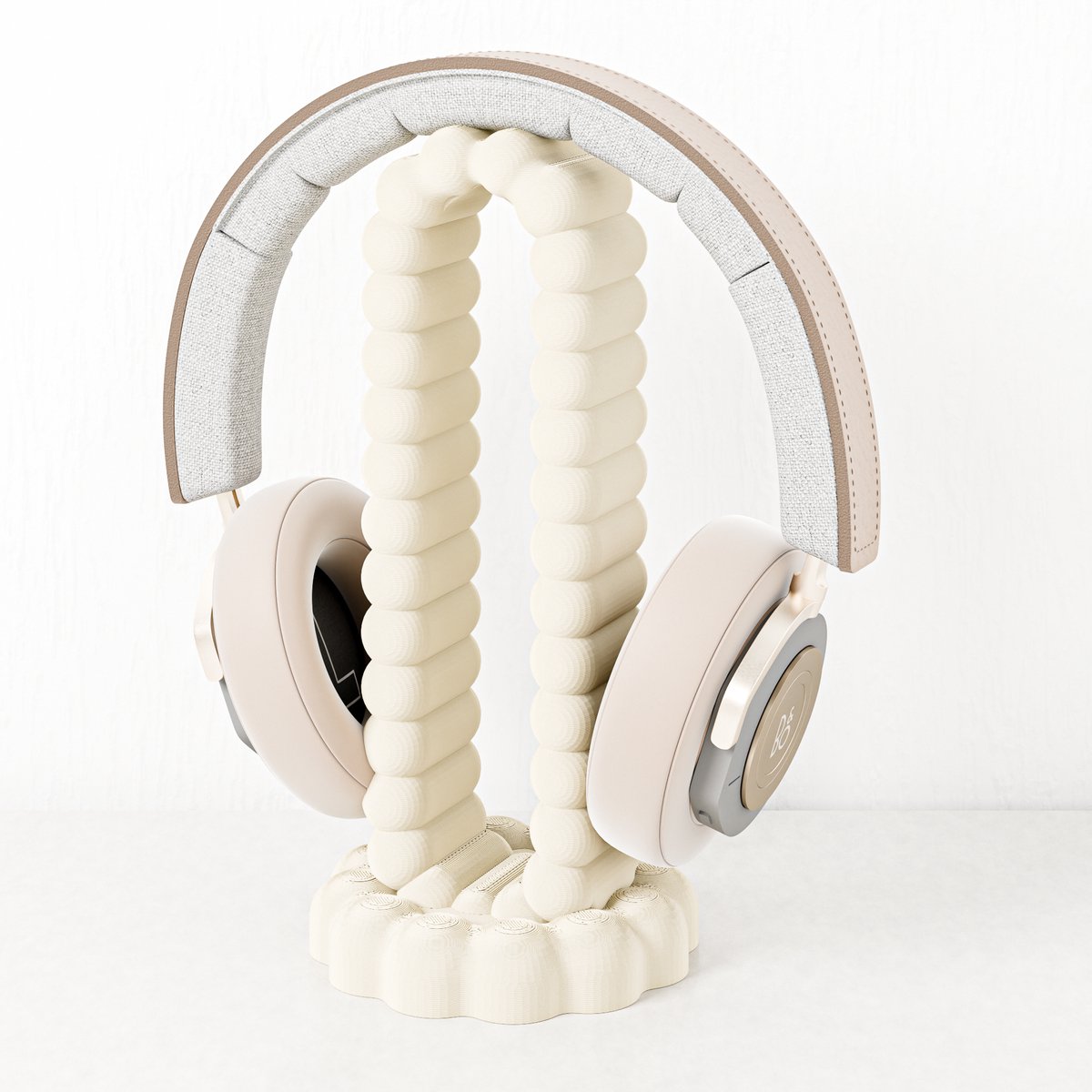 Koptelefoon standaard cremè/beige - Fleuriek Headset houder - Headset stand bureau accessoire - Headphone stand - Game accessoires voor koptelefoon- Speels design