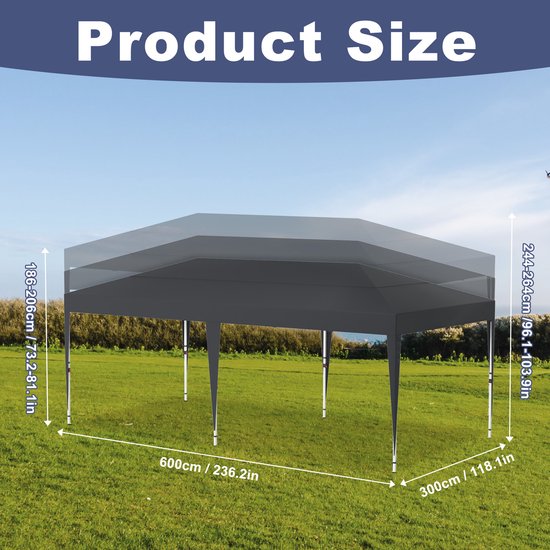 COBIZI paviljoen, 3 x 6 m, vouwpaviljoen, waterdicht, stabiel, met