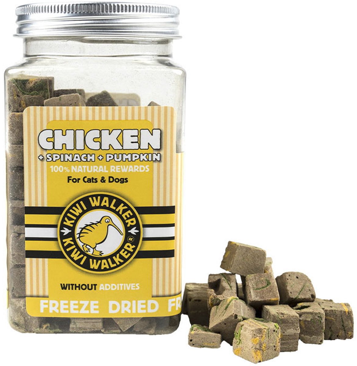 kiwi walker snack - honden en katten snack - kip met spinazie en pompoen - 100% natuurlijk - 100 gr - geen additieven