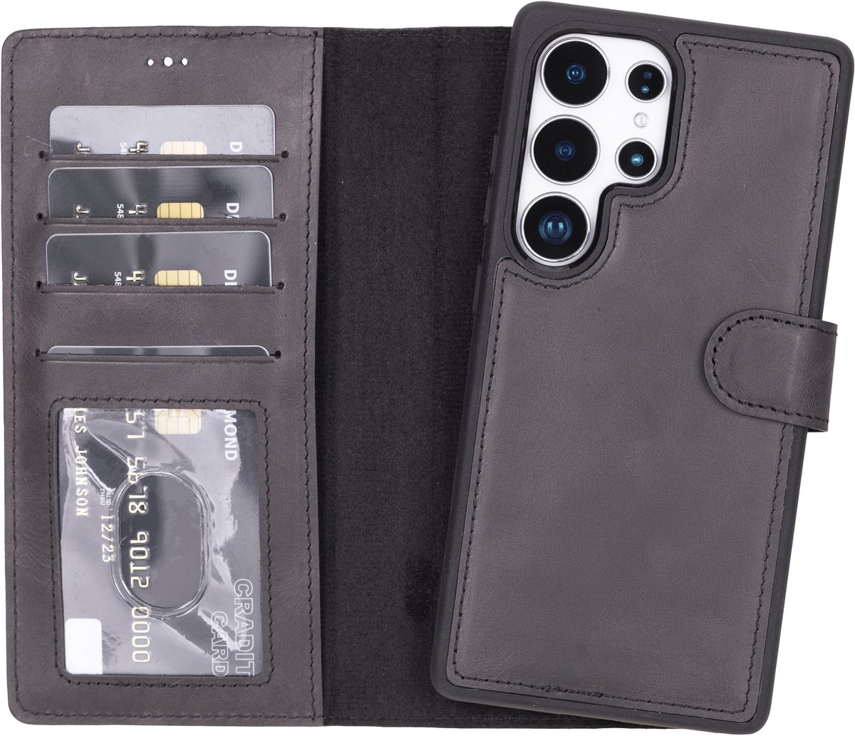 Lykke Samsung Galaxy S25 Ultra Hoesje- Echt Leren Wallet Case met MagSafe -Pasjeshouder- Uitneembare Backcover –Zwart