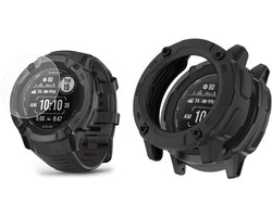 Strap-it Rugged TPU Case (Zwart) + Screenprotector - Geschikt voor Garmin Instinct 2X - Schokbestendige hoes - Krasbestendige schermbeschermer - 360° volledige bescherming - Bundel