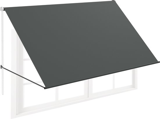 NAIZY Store déroulant Parasol rétractable avec cordon et tige de support en aluminium protection solaire balcon pare-soleil protection solaire pour fenêtres terrasse balcon 300x145 cm, Anthracite