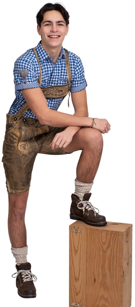 Oktoberfest Lederhose Urban Retro Faux Leather Kort - Antik Bruin - Maat 58