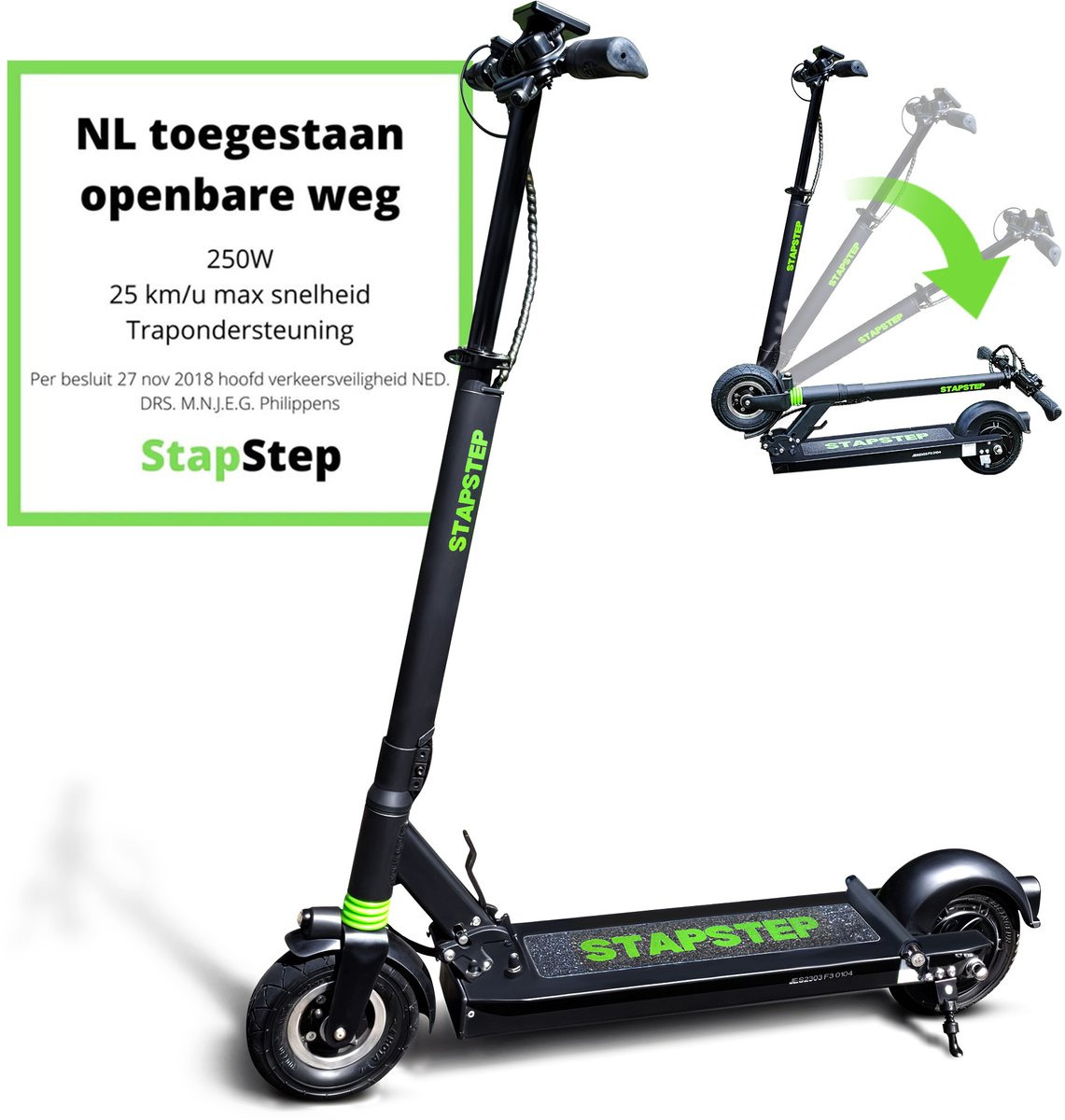 StapStep Pro+ Elektrische Step voor Volwassenen - Electrische Step - E Step - Wettelijk Toegestaan - 8 Inch - 250W - Snelheid tot 25km/h - Bereik tot 55km - 15KG - Compact Opvouwbaar - Zwart