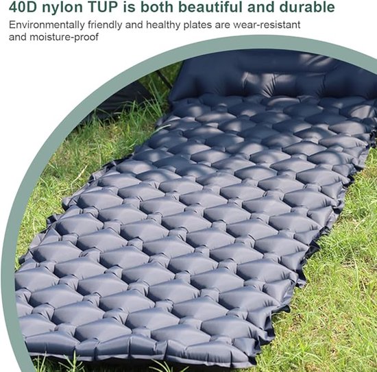 Opblaasbare Slaapmatje - 1 Persoons - Luchtmatras - Opblaasmatras - Kampeermat - Outdoor slaapmat met voetperspomp - Hoofdkussen - Blauw - Camping - Survival - Vakantie - Strand van Merkloos — afbeelding 4
