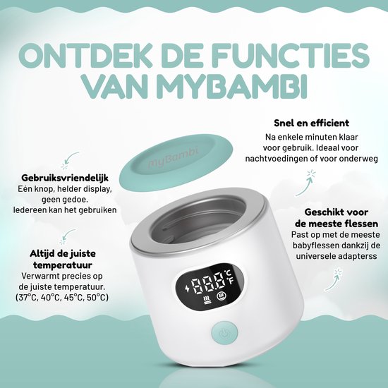MyBambi® Baby Flessenwarmer Onderweg - Draagbaar en Compact - Voor Moedermelk & Flesvoeding - Incl. 3 Adapters - 4 Temperatuurstanden — afbeelding 2