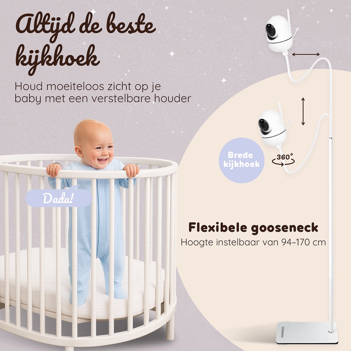 Afbeelding 2 van Lovinoo Babyfoonhouder – Babyfoon houder - Camera Houder – Baby Camera - Babyfoon Standaard - Babyfoon Statief - Babyfoon houder universeel – Vloerstandaard – Babyfoon statief - Flexibel