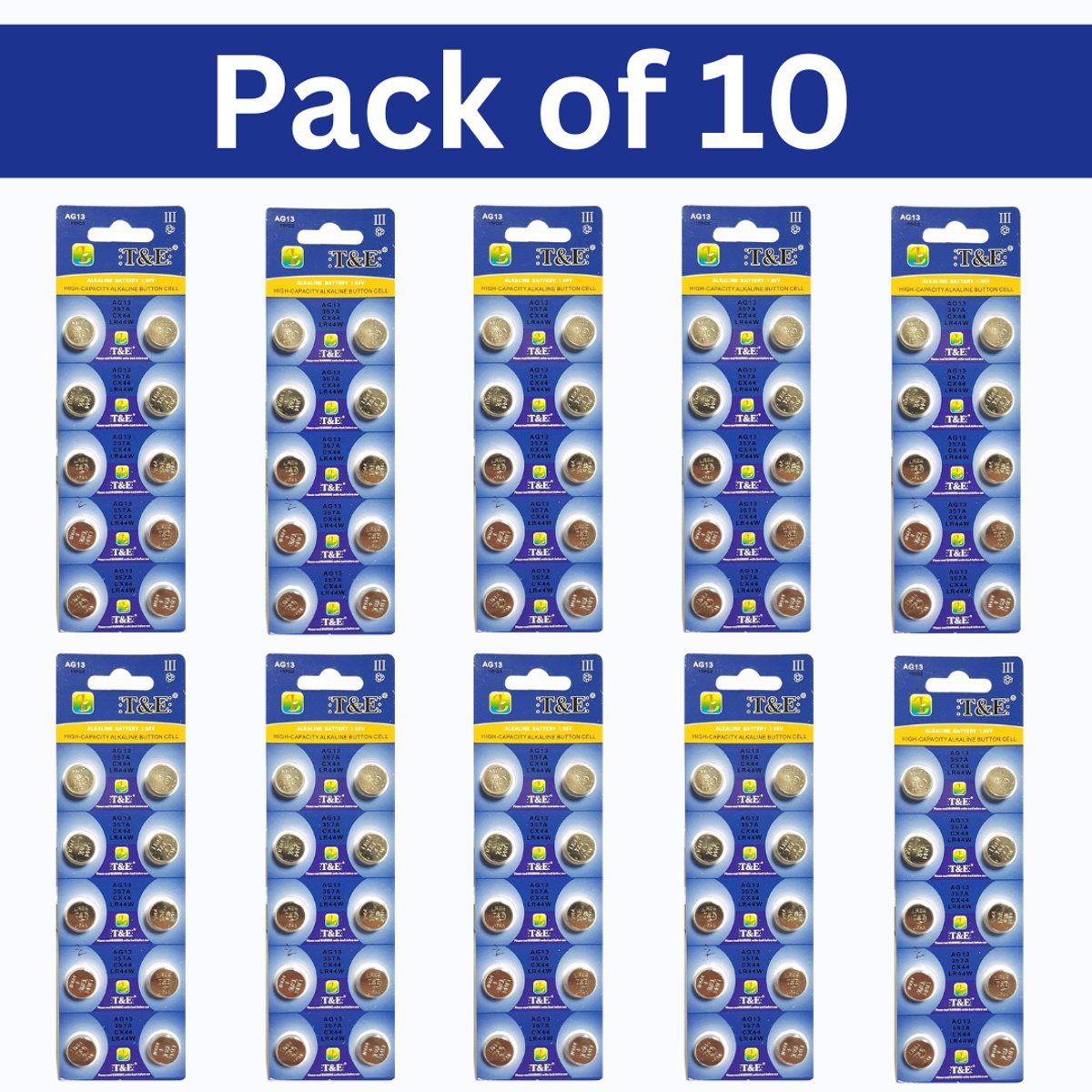 AG13 Alkaline Knoopcelbatterijen – Verpakking van 10 (100 stuks) | Compatibel met 1,55V LR44 / L1154 / A76 / 357 / 157
