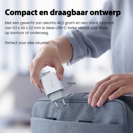 Faas USB C Oplader - Snellader - 40W - 2x 20W Poort - 2 kabels - 1.5 meter - USB C Kabel - USB C naar USB C - Wit