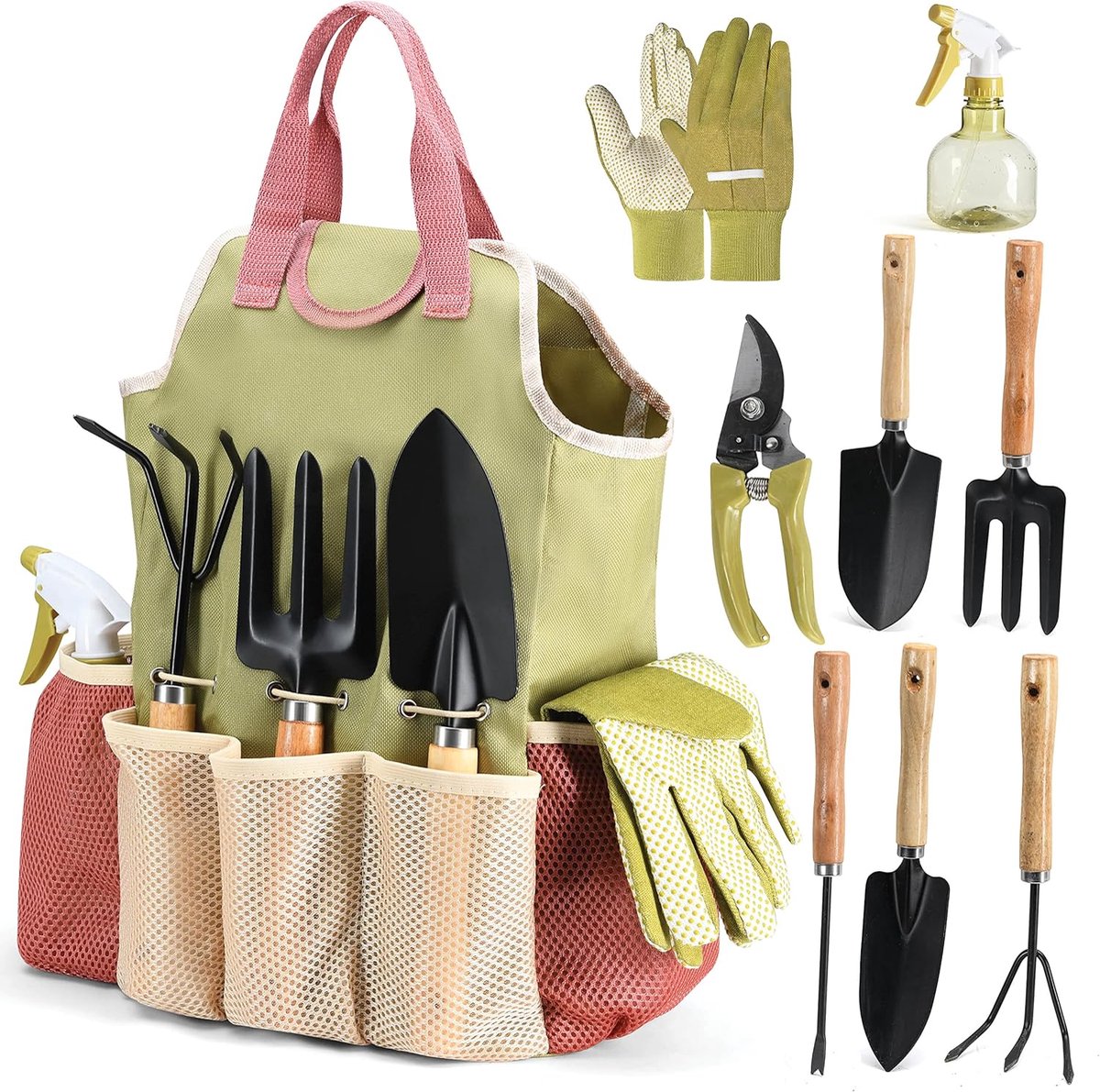 BOTC Tuingereedschap Set 10-Delig - Stevige tuingereedschapset met handtas - Duurzame tuinset - Ideaal tuincadeau