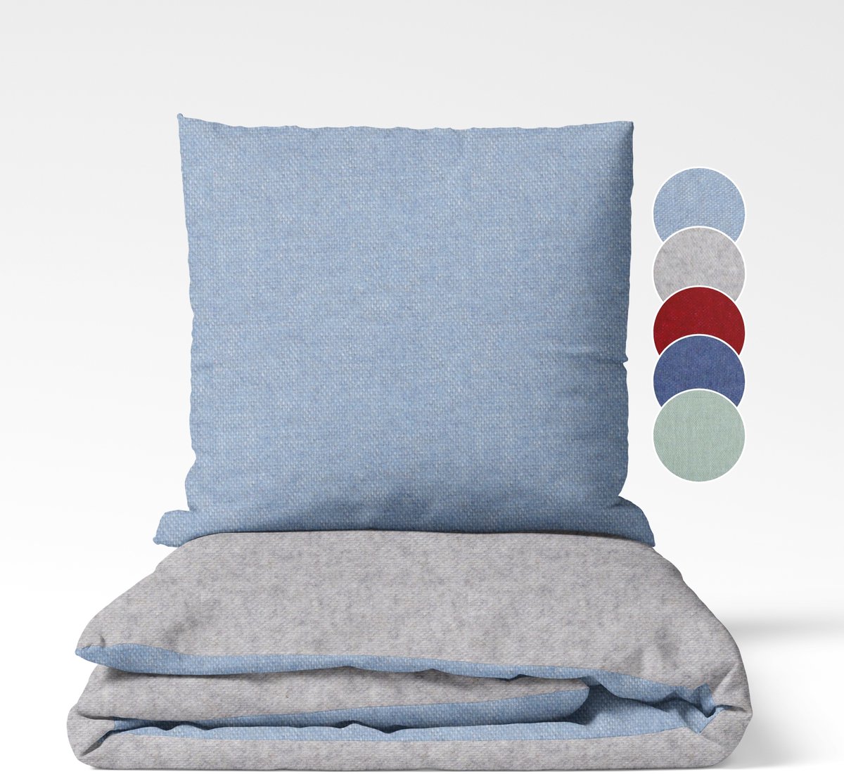 Sleepling 200 x 200 cm flanellen katoenen beddengoed | 1x omkeerbaar dekbedovertrek incl. 2X kussensloop (80 x 80 cm) | Made in Germany | wasbaar tot 60 graden | lichtgrijs-lichtblauw