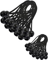 Elastische zandspanner, 4 mm x 10 m, rubberen touw met 30 ballen, doe-het-zelf accessoires, zwart, voor bakken, banners, paviljoenen, tenten, camping en varen