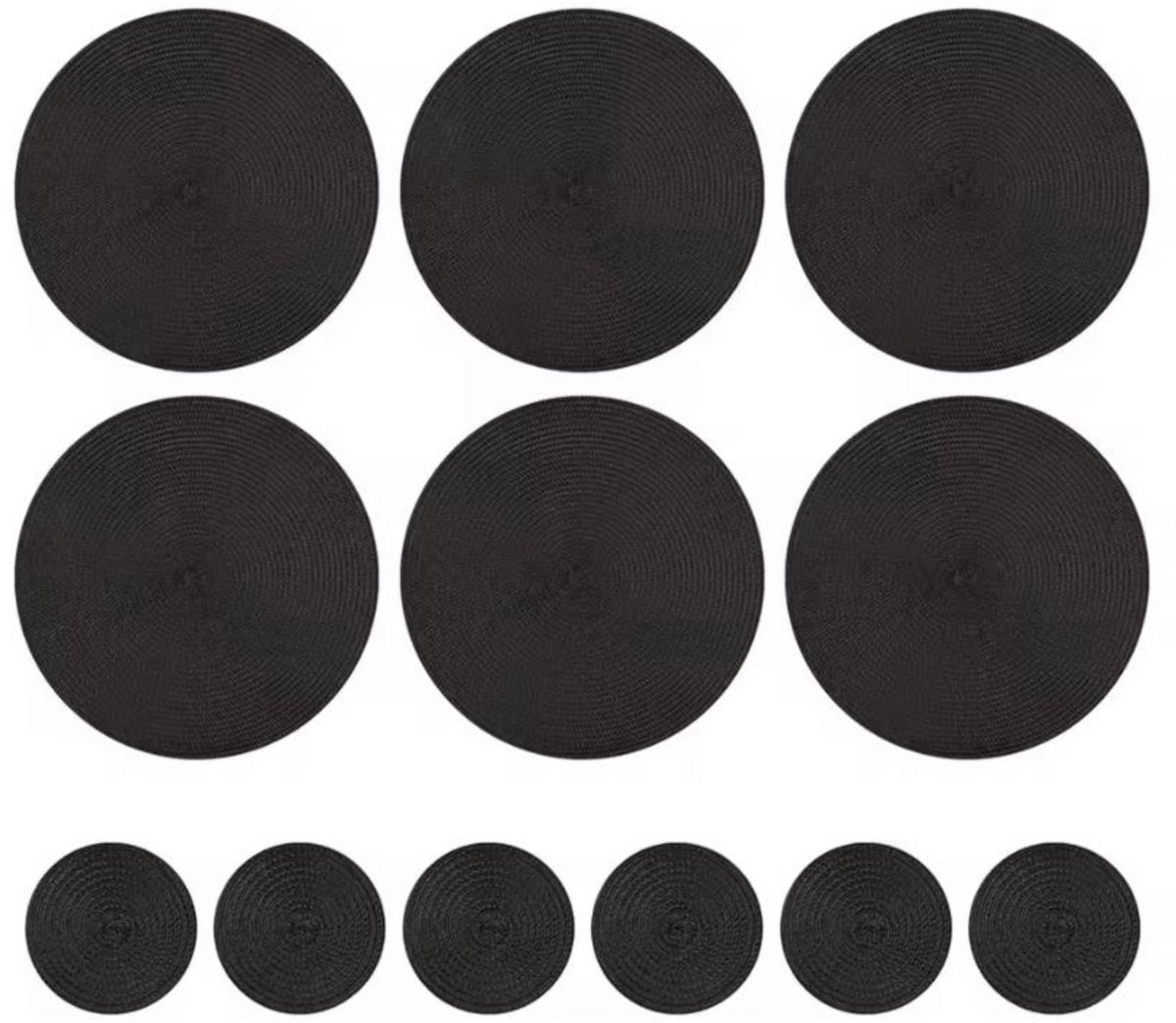 Caimco Ronde Geweven Placemats - Zwart - 34cm - 6 Stuks Placemats - 6 Stuks onderzetters - Afwasbaar - Onderzetter Koffiemat - Antislip - Europese Stijl - Natuurlijk Materiaal - Wasbaar - Keukentafel