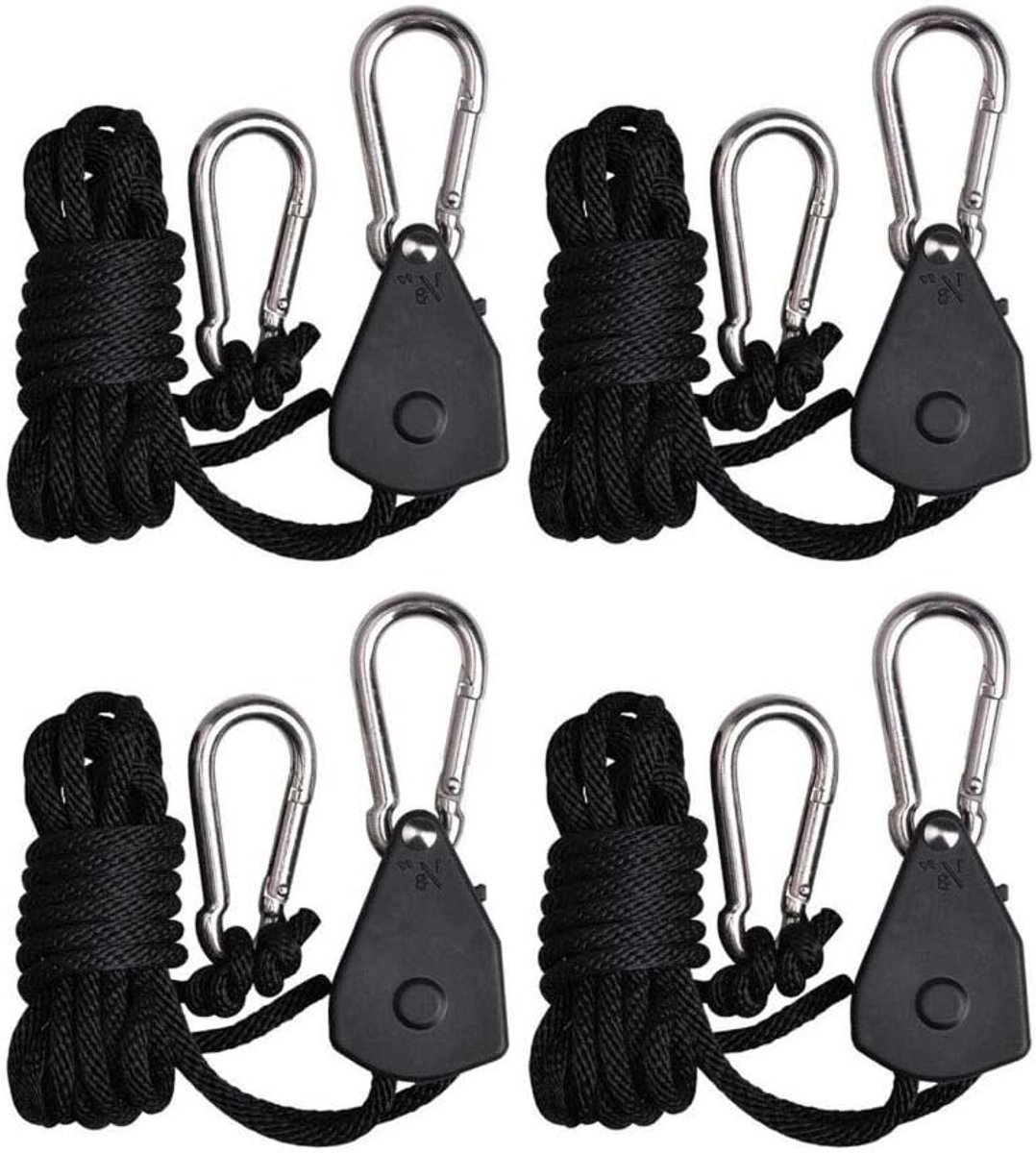 4 stuks/2 paar - Touwratel - ratel - ratelset - Spanratel - interne tandwielen ratel - Touwratel Hanger Set - Heftoestel - 2m lang - 150 lbs - zwart