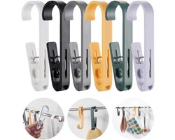 Washaken met klemmen - Sterke plastic wasknijpers - kleerhangers voor sokken - washaken clip - draagbare antislip plastic hangers clips - voor kleding gordijn badhanddoek hoed lakens jas - 6stuks - 6 kleuren