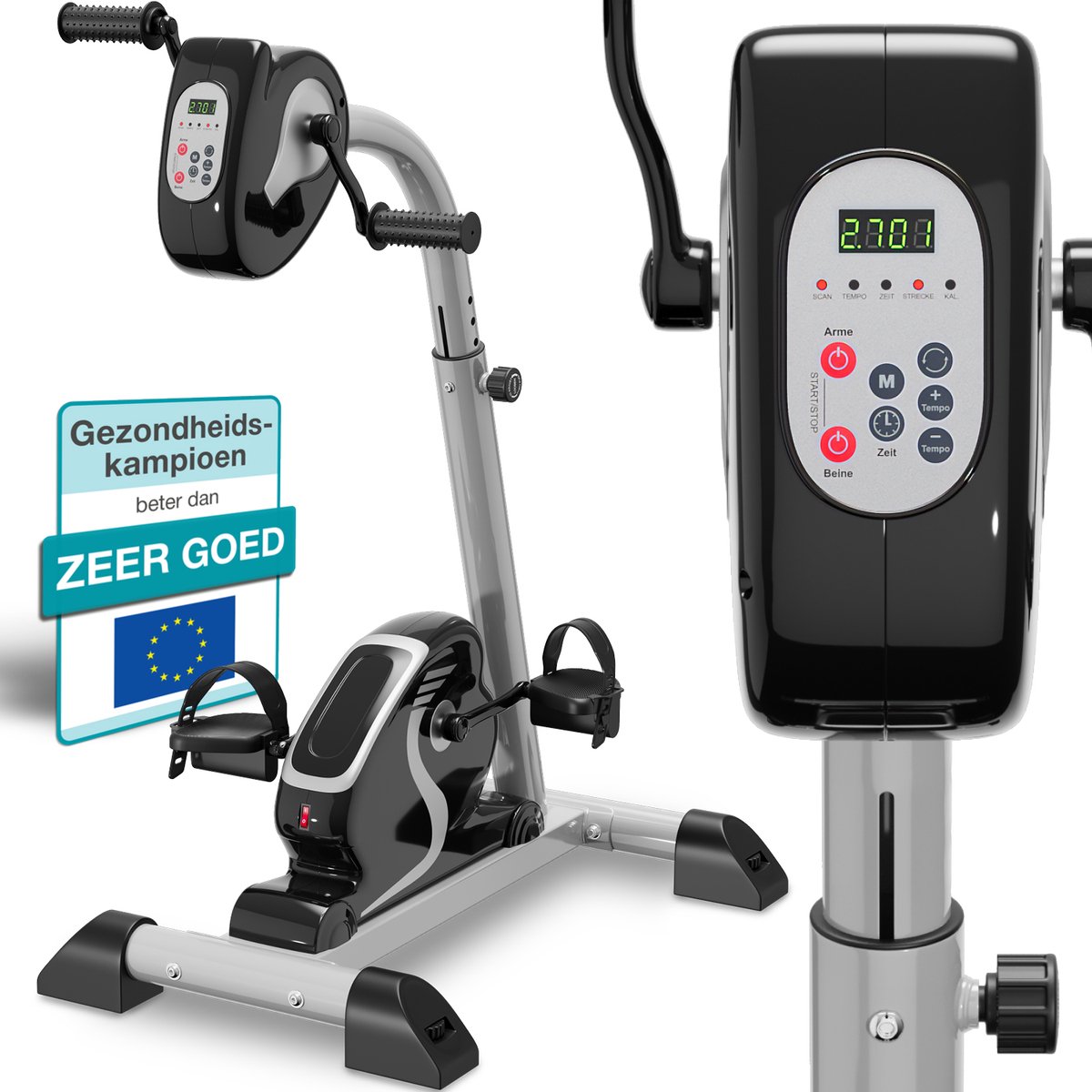 ELONEO 2in1 arm- en beentrainer met motorondersteuning, elektrische hometrainer in hoogte verstelbaar, passieve en gewrichtsvriendelijke training van armen en benen, trainingscomputer met 6 trainingsprogramma’s