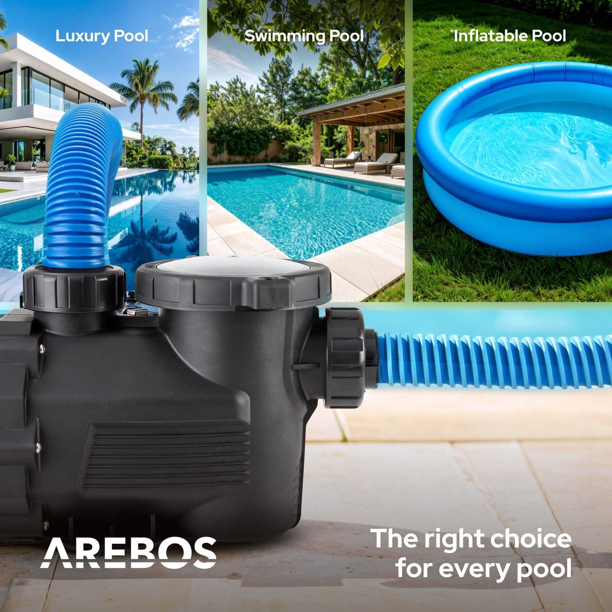 AREBOS Zwembadpomp met voorfilter zandfilterinstallatie krachtig 800W 19000 l/u – foto 6
