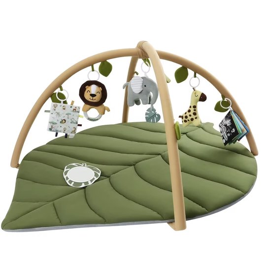 Tapis d'éveil bébé - Tapis de jeu jungle - Éducatif - 0 à 2,5 ans - Motif feuilles - Animaux - Tapis de jeu - 2 en 1