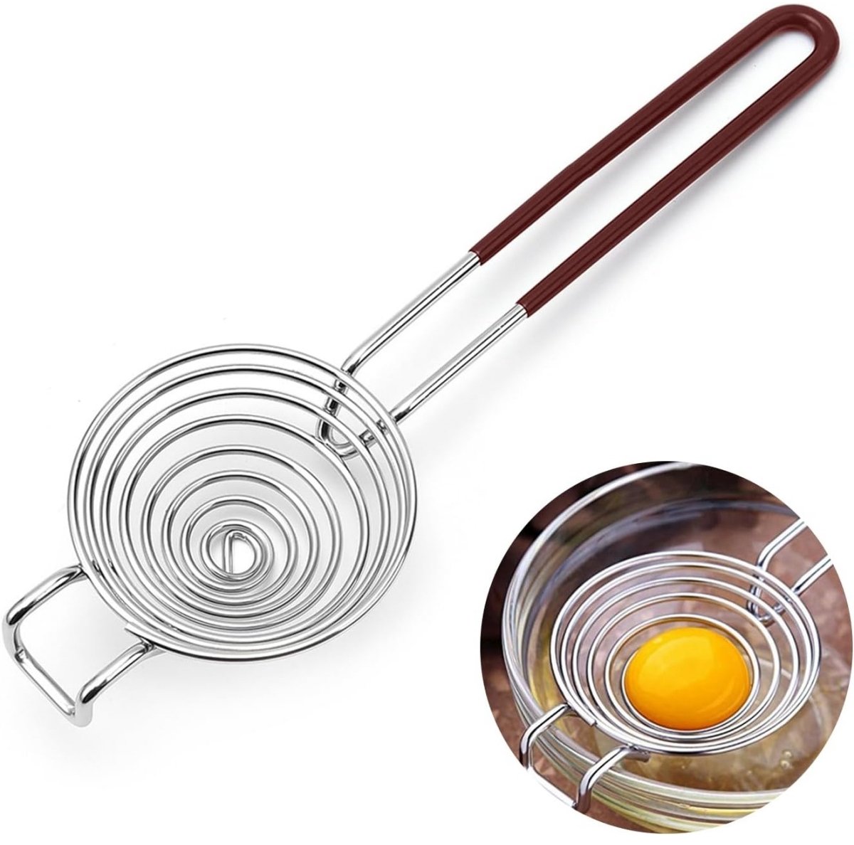 TOVBMUP Separator - Stainless steel - Egg separator - With handle - Yolk separator - Easy to store - Suitable for kitchen, dessert making - 25.3*7.7cm