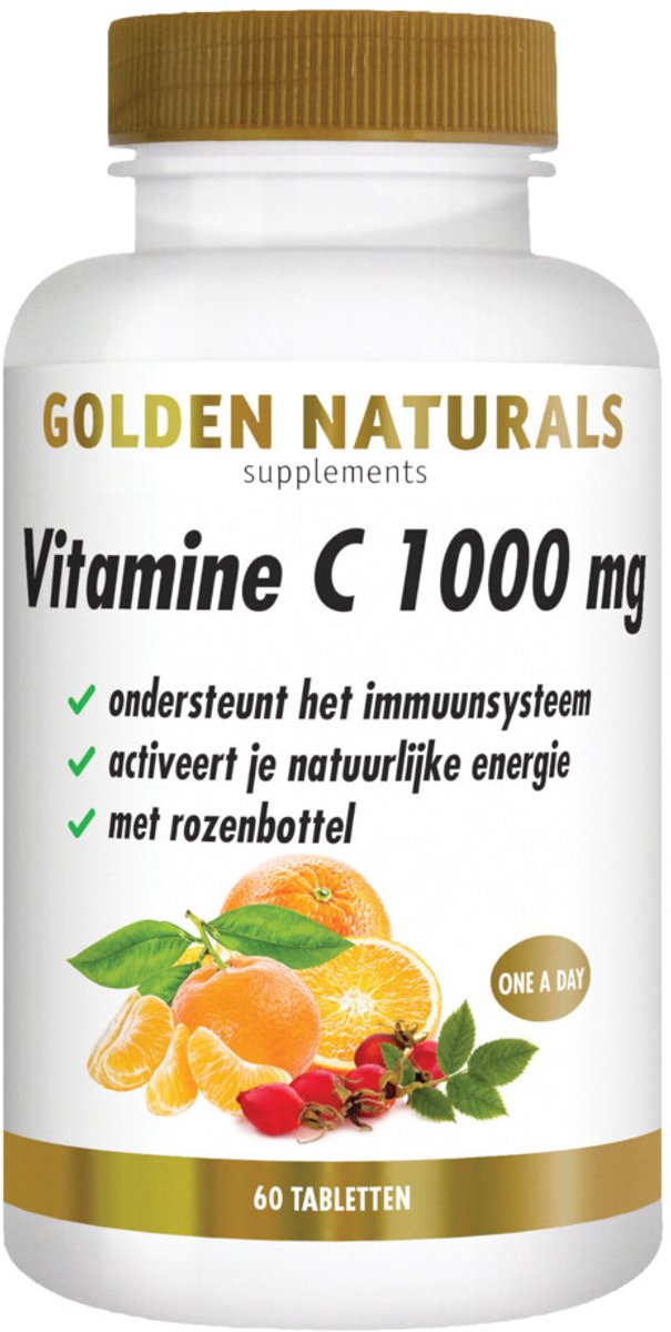 Golden Naturals - Vitamine C 1000mg Rozenbottel Vegan - 2 x 60 tabletten - Voordeelverpakking
