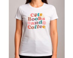 Cats Book and Coffee - T Shirt - BookLover - Cute - Funny - Bookworm - Books - Boekenliefhebber - Boekenwurm - Leestijd - IkLees
