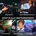 Collage toont bril voor nachtdienst, vrachtwagenchauffeur, lichtgevoeligheid, vermoeide ogen en na laserbehandeling.