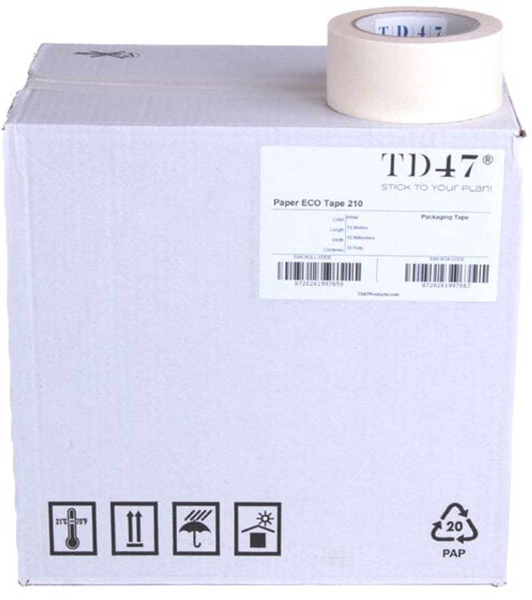 TD47 Verpakkingstape Papier 50mm x 50m Wit (Doos 36 rollen)