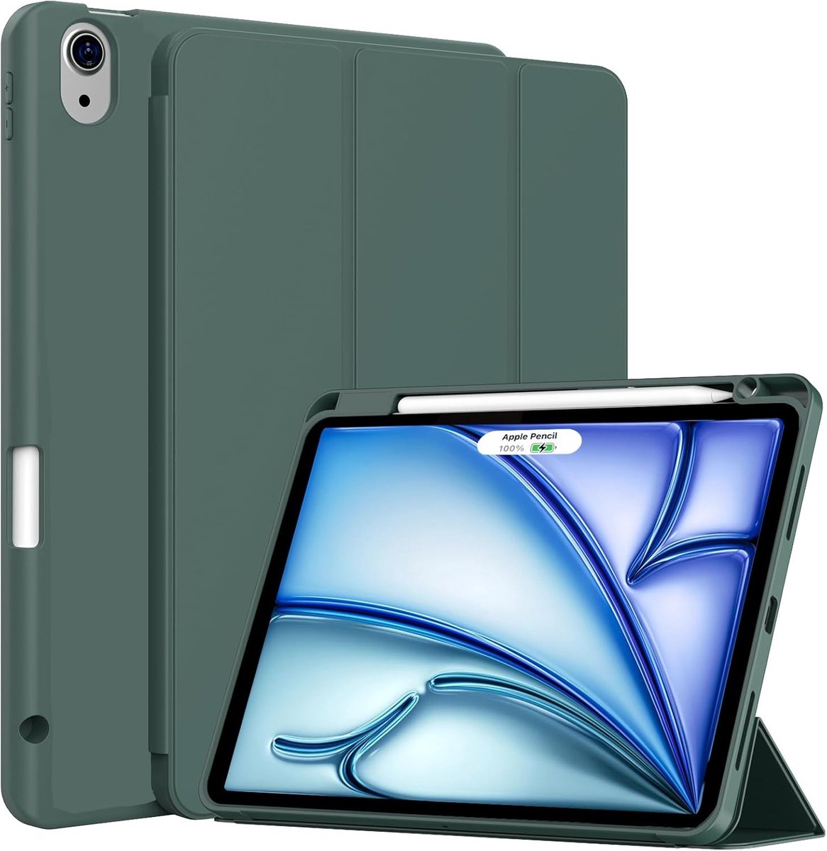 Hoes Geschikt voor Apple iPad Air 10.9 inch 5e/4e (2022/2020) - Groen - Casemania Tri Fold Tablet Case met Penhouder - Beschermhoes Smart Cover