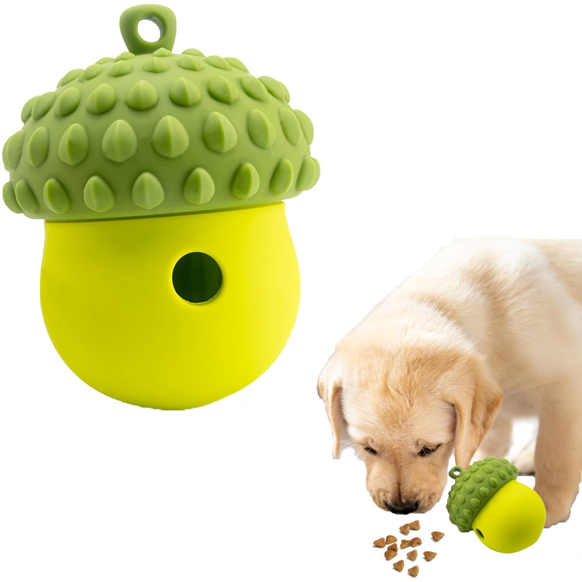 Pet Slow Feeding Ball - Snoepgoeduitdelend educatief hondenspeelgoed - Interactief hondenspeelgoed - Verjaardagscadeau, hondencadeau voor middelgrote kauwende honden - Groen
