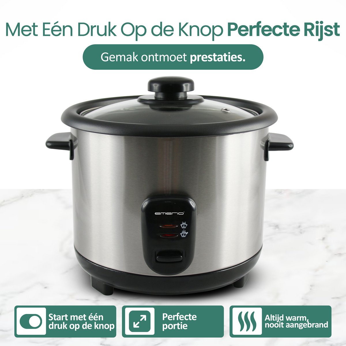 Emerio Rijstkoker 1,5 liter - Warmhoudfunctie en Automatische uitschakeling - Anti-aanbaklaag - RCE-110118.5 Zwart thumbnail 2