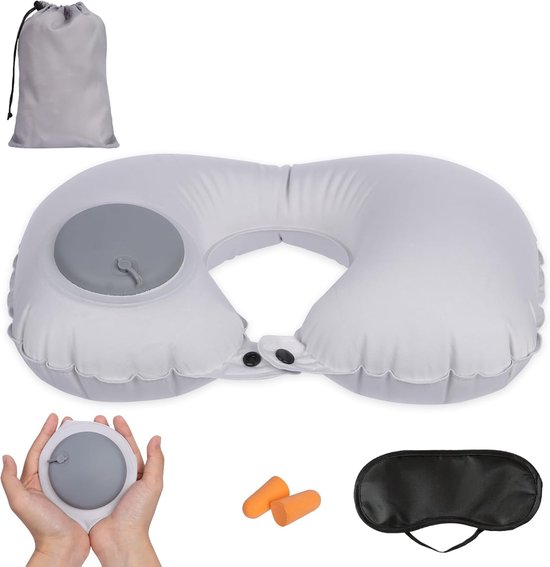 4 Opblaasbare Reiskussens – 34x22 Cm – Velours/PVC – In Verschillende Kleuren – Ideaal Voor Kamperen En Reizen