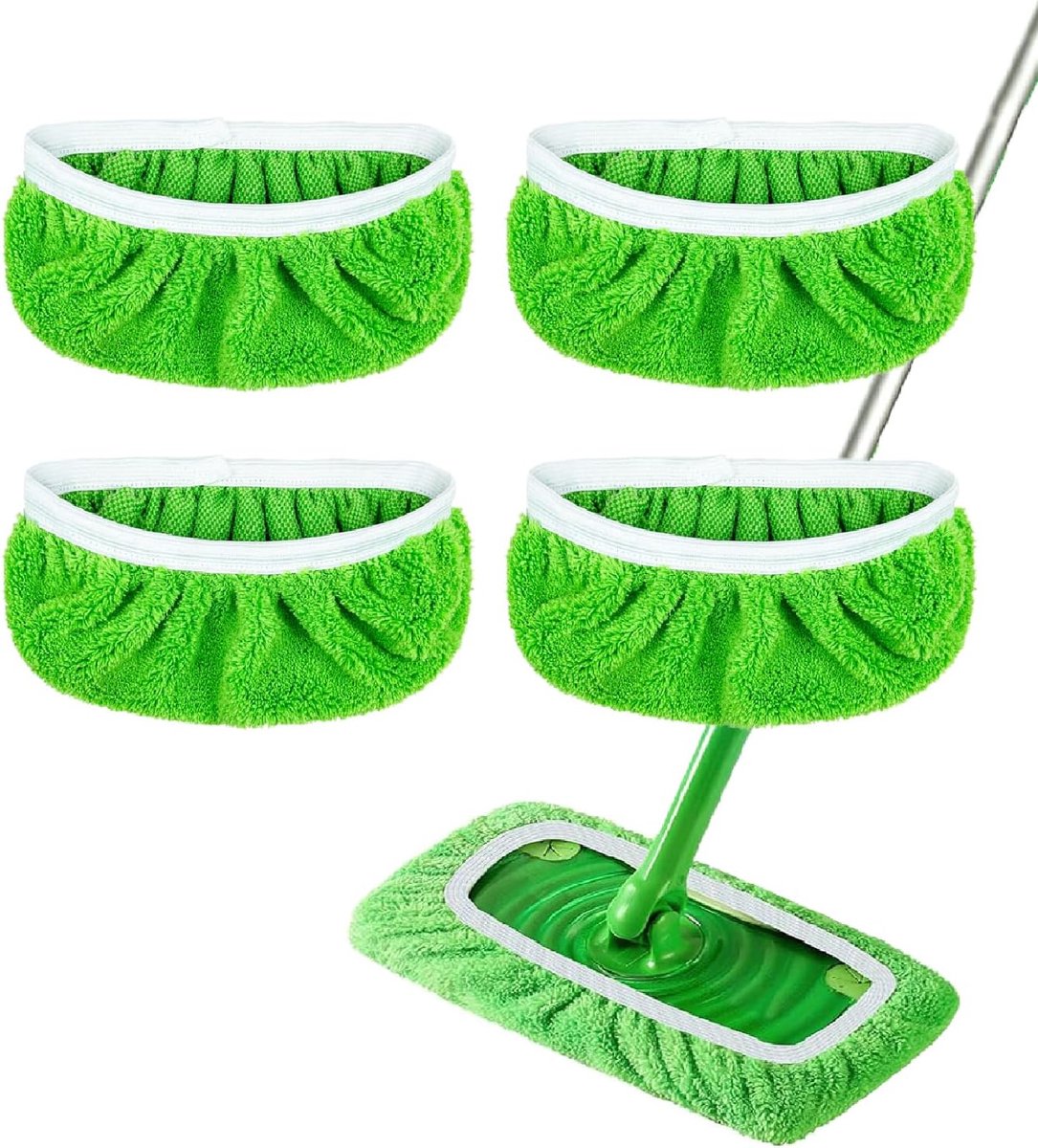 NEWE Herbruikbare microvezel dweilpads compatibel met Swiffer Sweeper, 4 stuks wasbare natte vullingen, droge veegdoeken voor het reinigen van vloeren (handvat niet inbegrepen