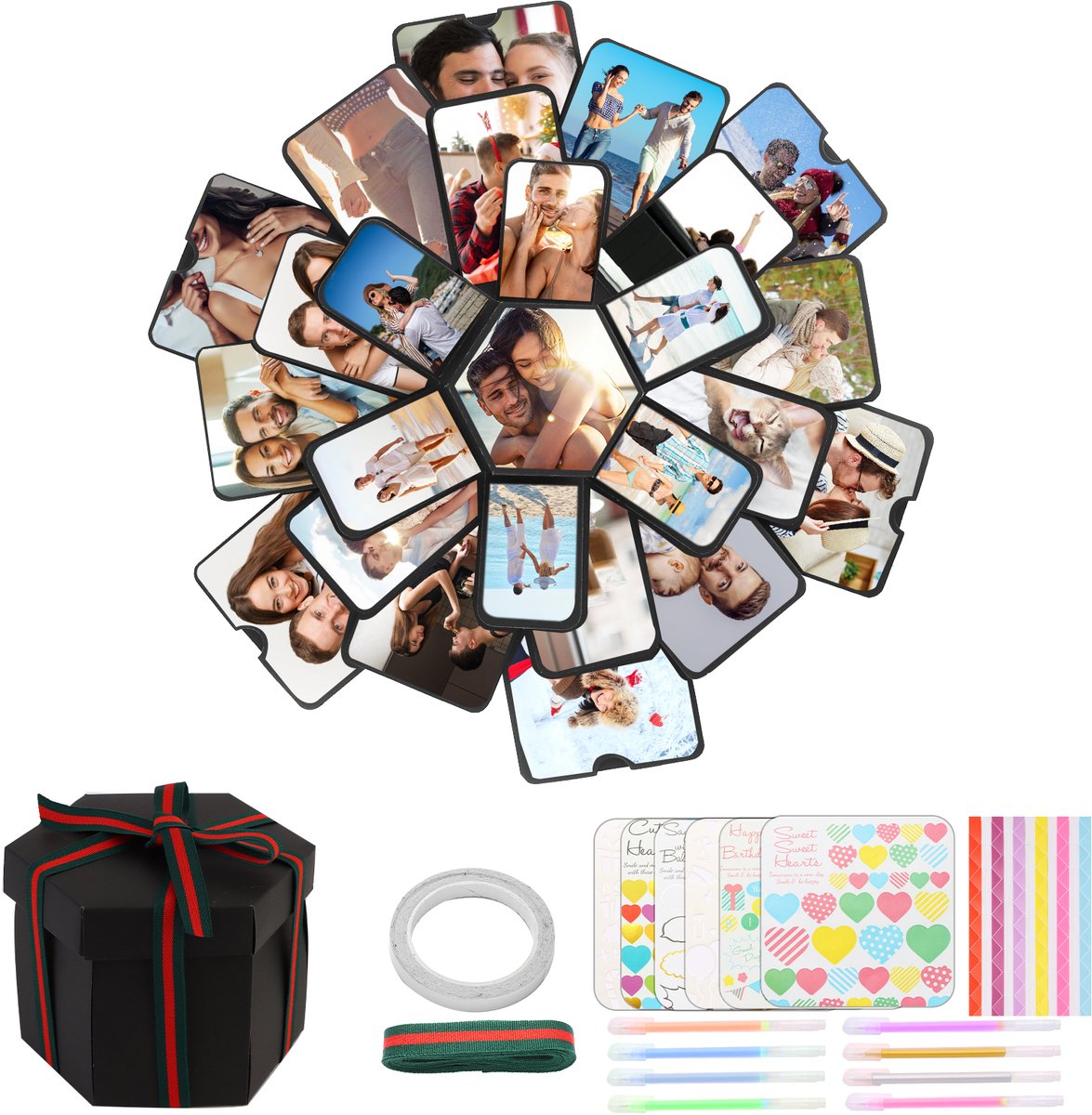 Skynzor - Explosion Gift Box Set - Explosiedoos - Verrassingsdoos - Diy Photo Box - Surprise Box - Fotobox - Hexagon Explosive Box - Explosionbox - Explosie Box - Mystery Box - Unieke Geschenkdoos - Gift voor Valentijn Cadeau, Birthday, Wedding