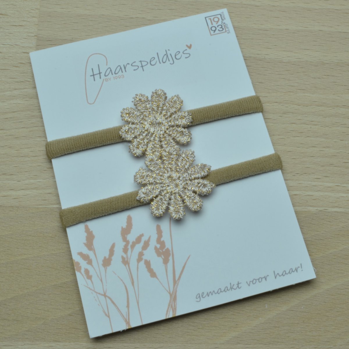 Haarelastiekjes Liz by 1993 - 1 gouden bloem - haaraccessoires - 2 haarelastiekjes