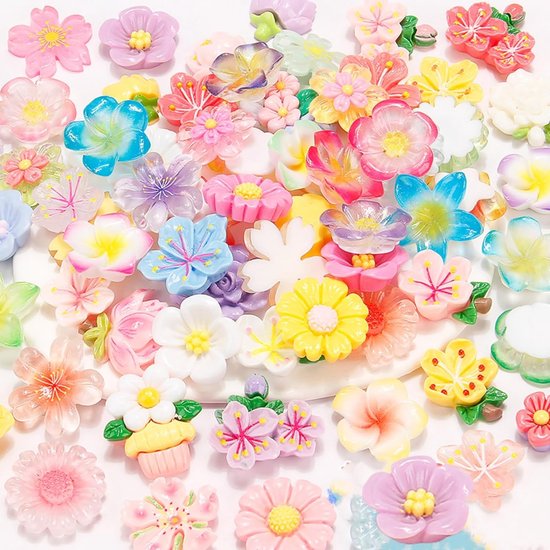 Foto: Trankielo doe het zelf versierset met 80 slijm bedels hars kralen bloemdesign 3d nageldecoratie creatief handwerk 