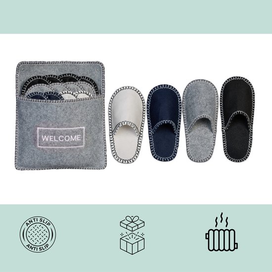Chaussons à enfiler - 6 paires - pointure 36-45 - antidérapants - feutre