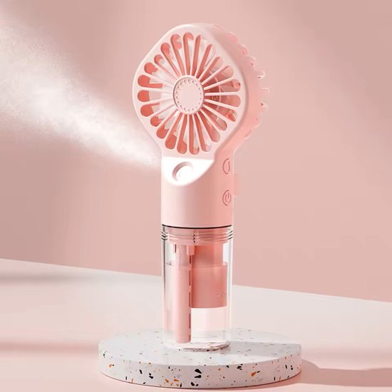 Oplaadbare handventilator met waterspray, 3 snelheden, USB-C, draagbaar, lichtgewicht, roze, 2-in-1 luchtkoeler
