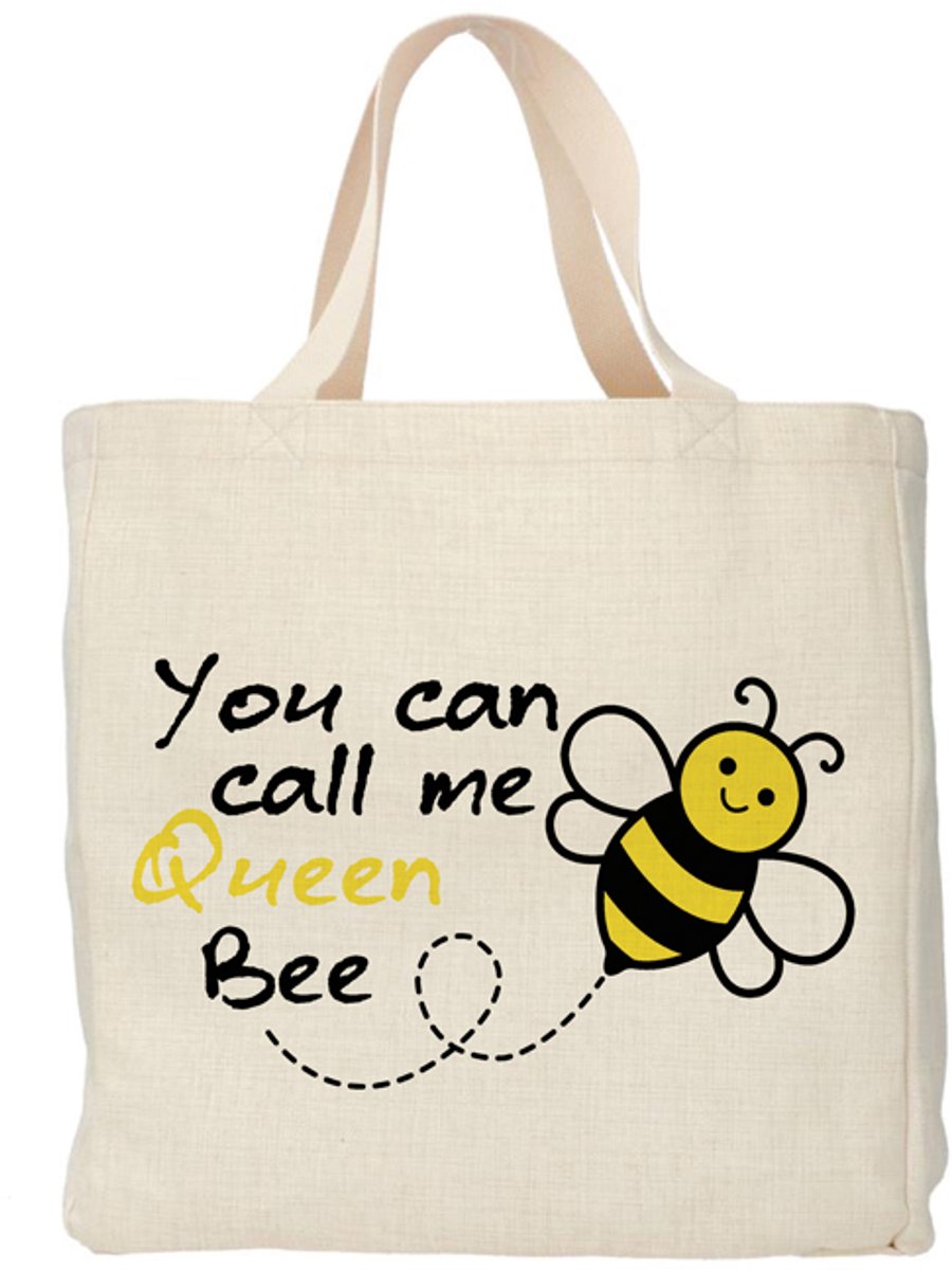 Shopper - Totebag - Boodschappentas | You can call me Queen Bee | Duurzaam - Linnenlook - 48x38cm
