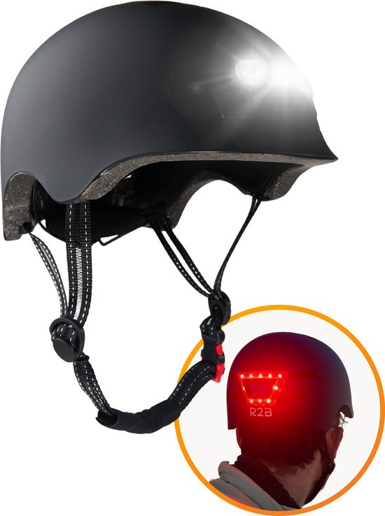 R2B Fietshelm Volwassenen - LED Verlichting - Maat L - 56-60 cm - Fietshelm Dames - Fietshelm Heren - Fiets helm Elektrische Fiets - Bike Helmet - Ook als Fatbike & Skate Helm