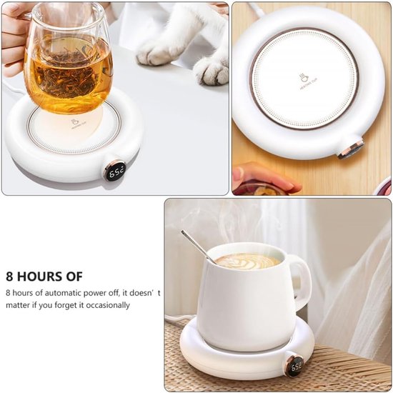 Warmhoudplaat voor mok of beker - Plaat om te verwarmen - Koffiekopverwarmer - Theebekerwarmer - Thermische warmhoudplaat - Warmhoudonderzetter - USB-koffiewarmer voor thuisgebruik op kantoor of op het bureau- Wit — afbeelding 2