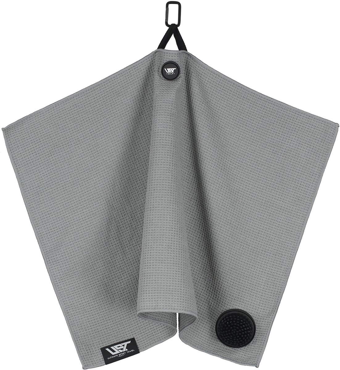 UST Golf handdoek - Geïntegreerde borstel - Ophang magneet - 75 cm x 50 cm - Kleur Grijs ** Inclusief Tees en Marker