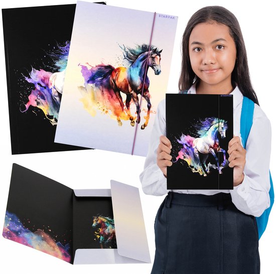 PAARD GELAMINEERD Elastomap schoolmap met elastiek VOOR MEISJES A4 STARPAK