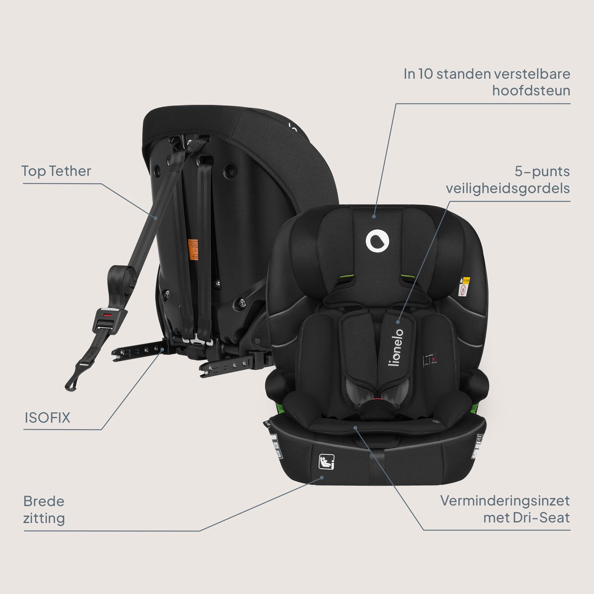 Lionelo Billy i-Size – ISOFIX Autostoel Groep 1/2/3 76-150 cm thumbnail 2