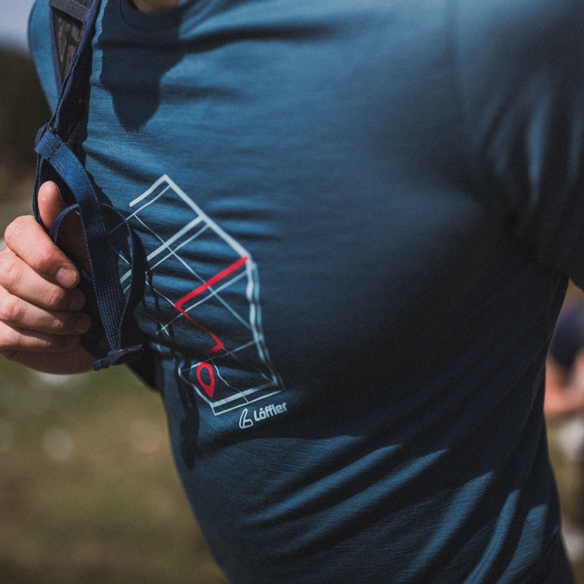 Loeffler shirt korte mouwen Printshirt Tracking Merino Light Dark Petrol Blauw