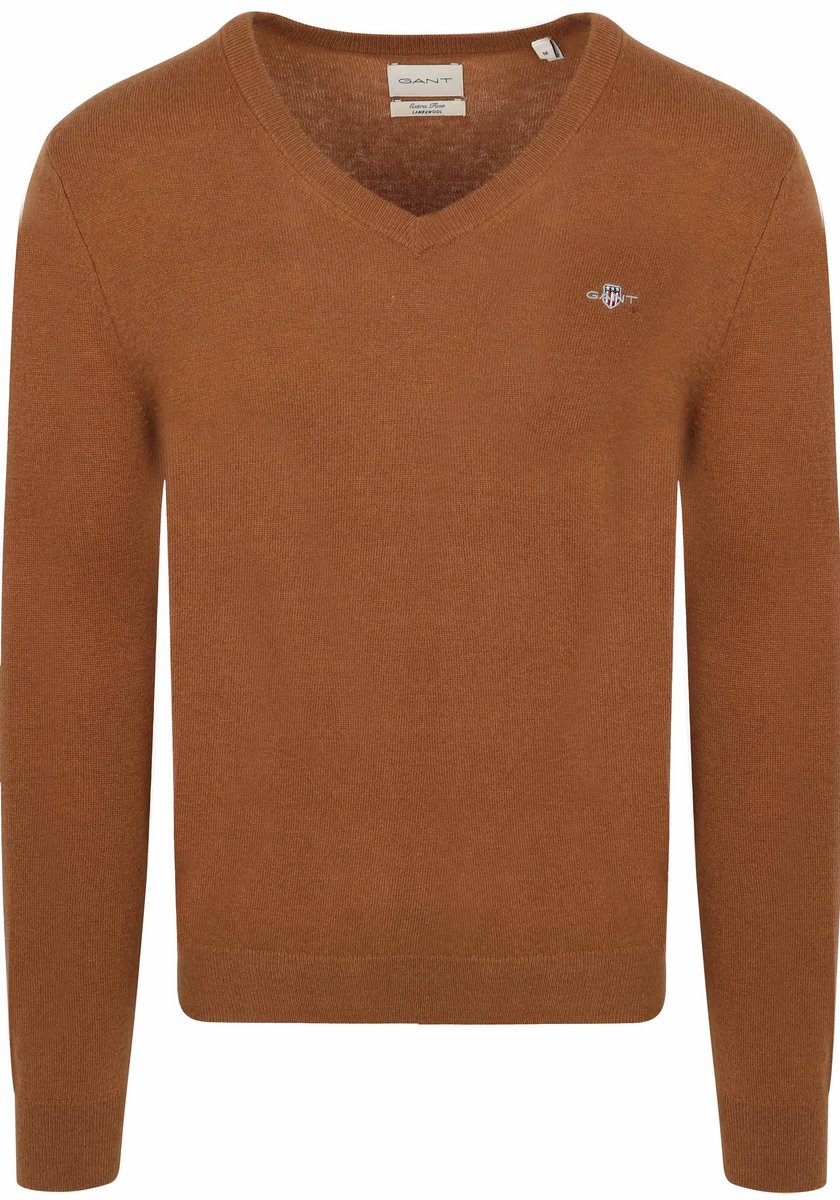 Gant Pullover V-Hals Woolblend Camel - Maat 3XL - Heren - Pullovers