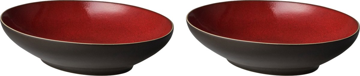 Palmer - Lava - Bord diep - Pastabord - 2 stuks - ø 23 cm - Rood/Bruin - Stoneware - Bordenset